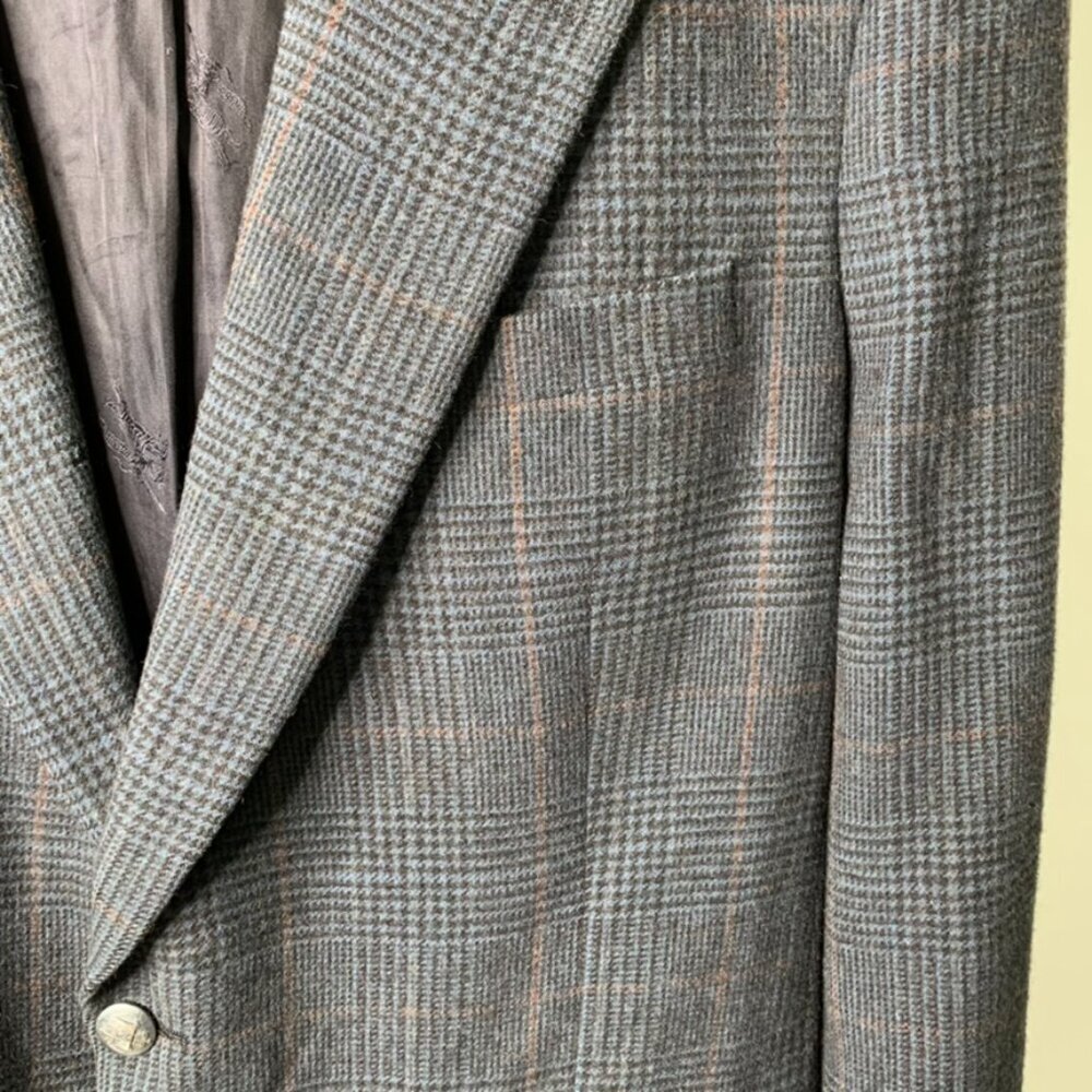 Vintage Burberrys Men's Blue Plaid 100% Camel Hair Sports Coat Blazer Jacket - Picture 3 of 13